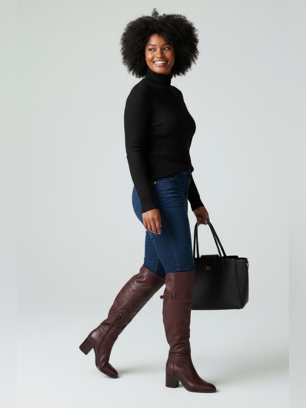 Franco Sarto Women’s Tall Brown Leather Heeled Riding Boots wide calf - Picture 2 of 6